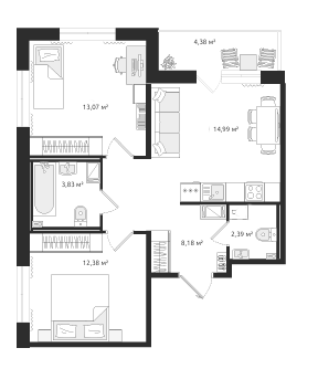 Продаётся 2-комнатная квартира, 54 м²