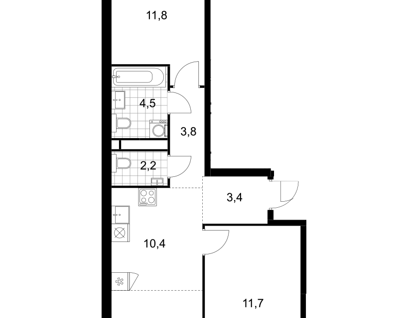 Продаётся 2-комнатная квартира, 56.5 м²