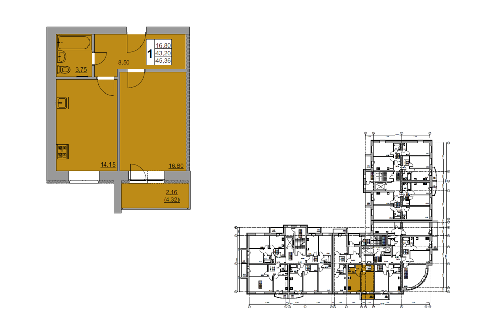 Продаётся 1-комнатная квартира, 45.56 м²