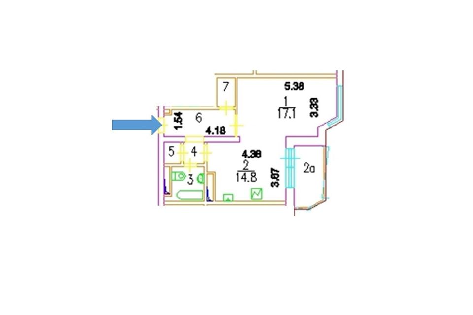 Продаётся 1-комнатная квартира, 46.6 м²