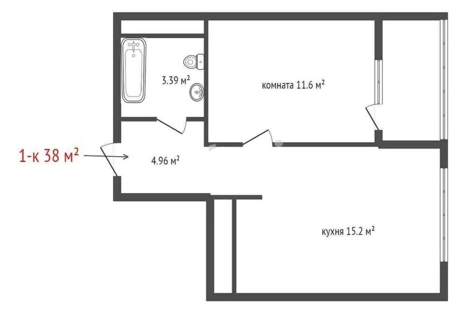 Продаётся 1-комнатная квартира, 38.1 м²