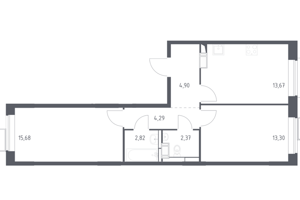 Продаётся 2-комнатная квартира, 57.03 м²