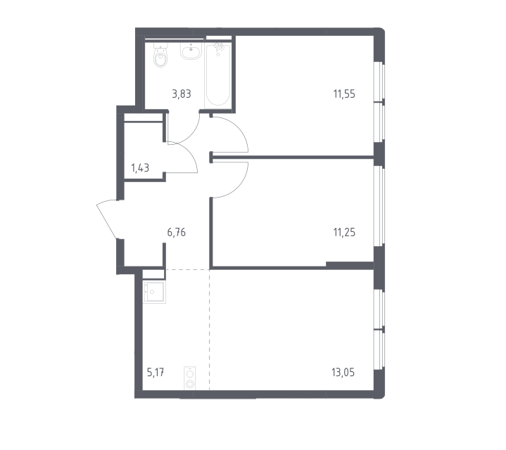 Продаётся 2-комнатная квартира, 53.04 м²