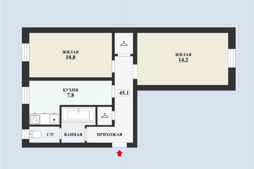 Продаётся 2-комнатная квартира, 45.1 м²