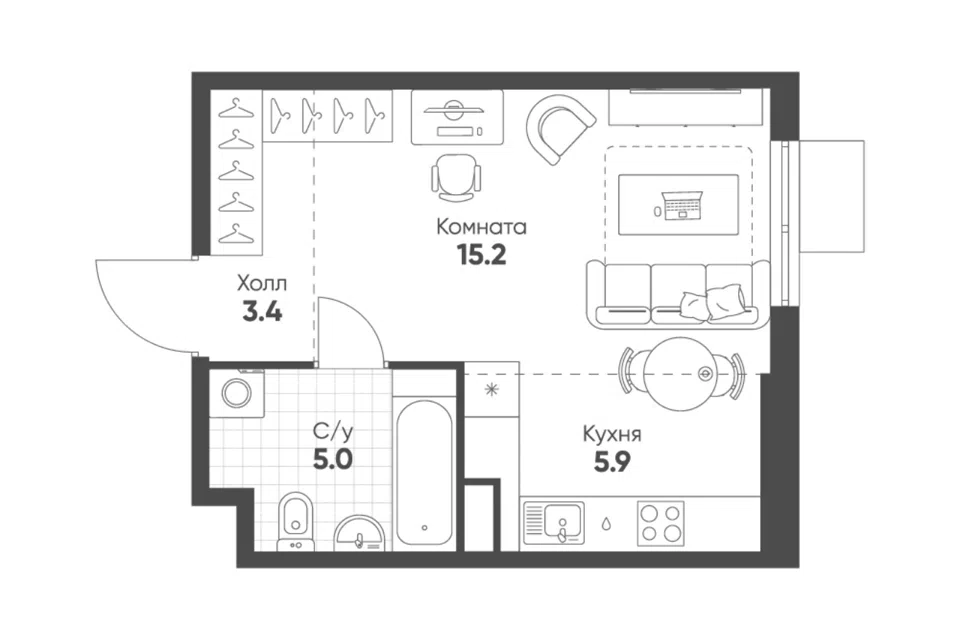 Продаётся студия, 28.2 м²