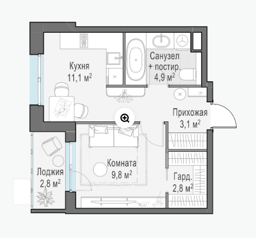 Продаётся 1-комнатная квартира, 32.6 м²