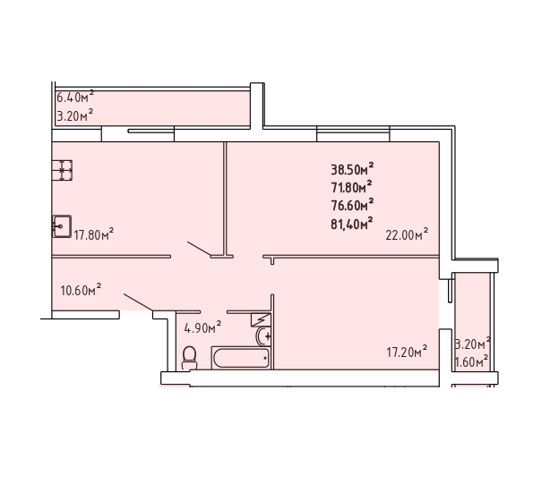 Продаётся 2-комнатная квартира, 76.6 м²