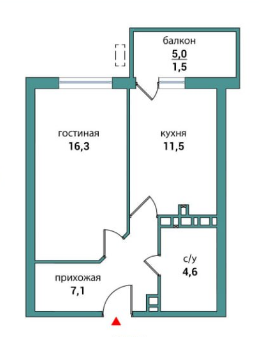 Продаётся 1-комнатная квартира, 46 м²