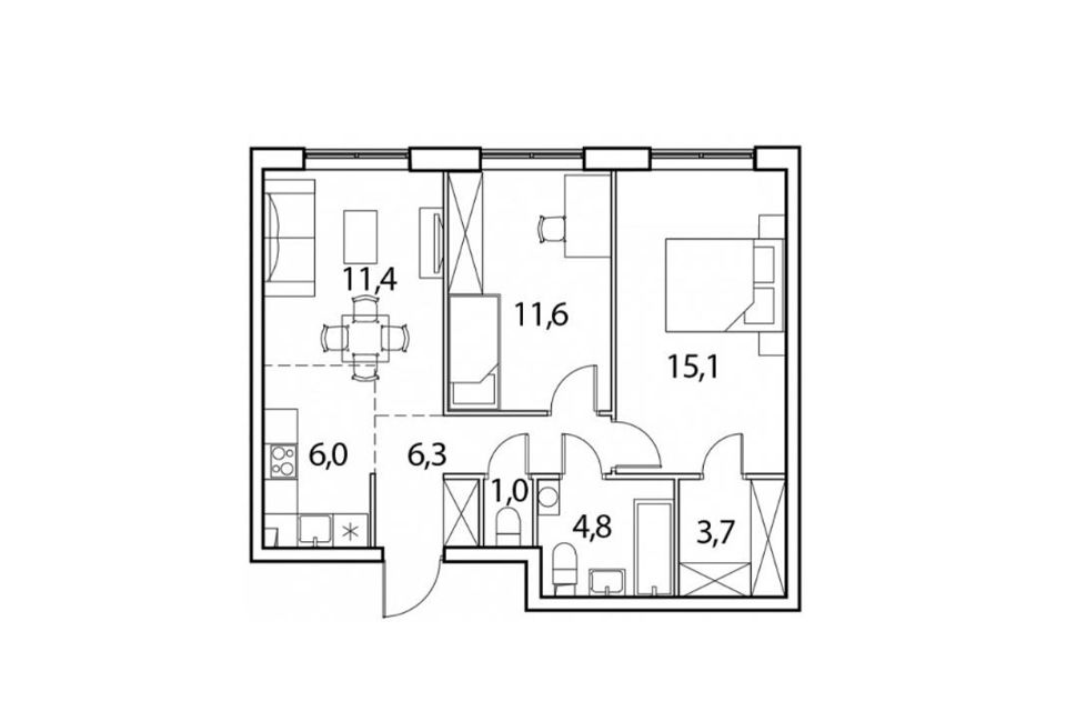 Продаётся 2-комнатная квартира, 59.9 м²