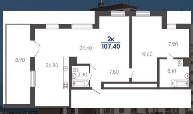 Продаётся 2-комнатная квартира, 107 м²