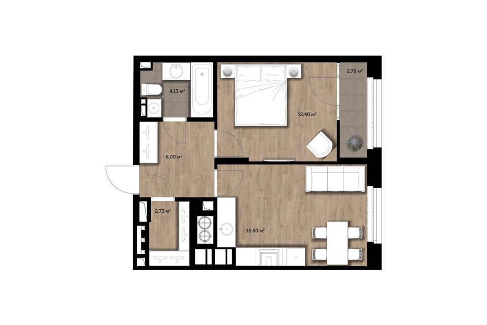 Продаётся 1-комнатная квартира, 41.45 м²