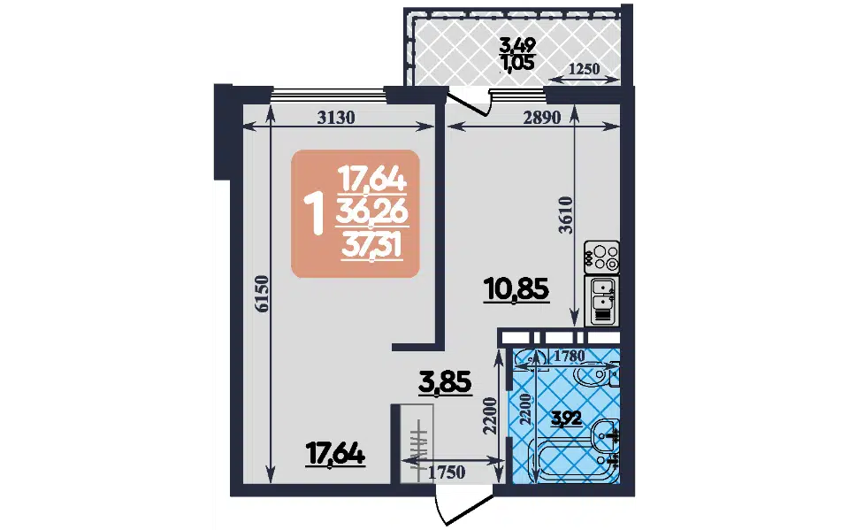Продаётся 1-комнатная квартира, 37 м²
