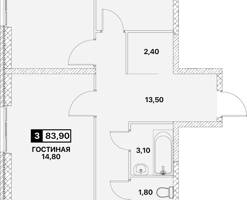 Продаётся 3-комнатная квартира, 84 м²