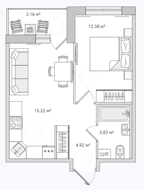 Продаётся 1-комнатная квартира, 34.2 м²