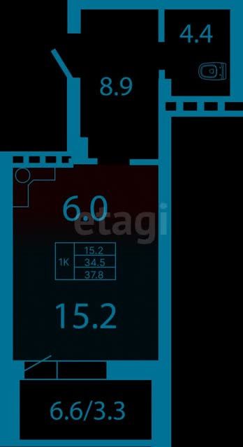 Продаётся 1-комнатная квартира, 37.8 м²