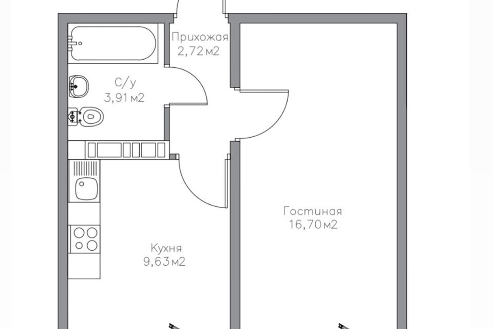 Продаётся 1-комнатная квартира, 35.92 м²