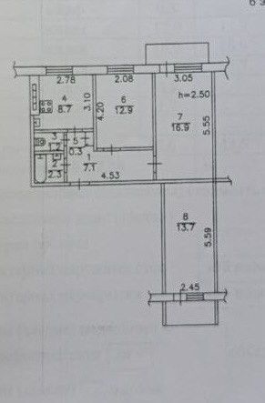 Продаётся 3-комнатная квартира, 65.6 м²