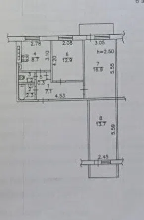 Продаётся 3-комнатная квартира, 65.6 м²