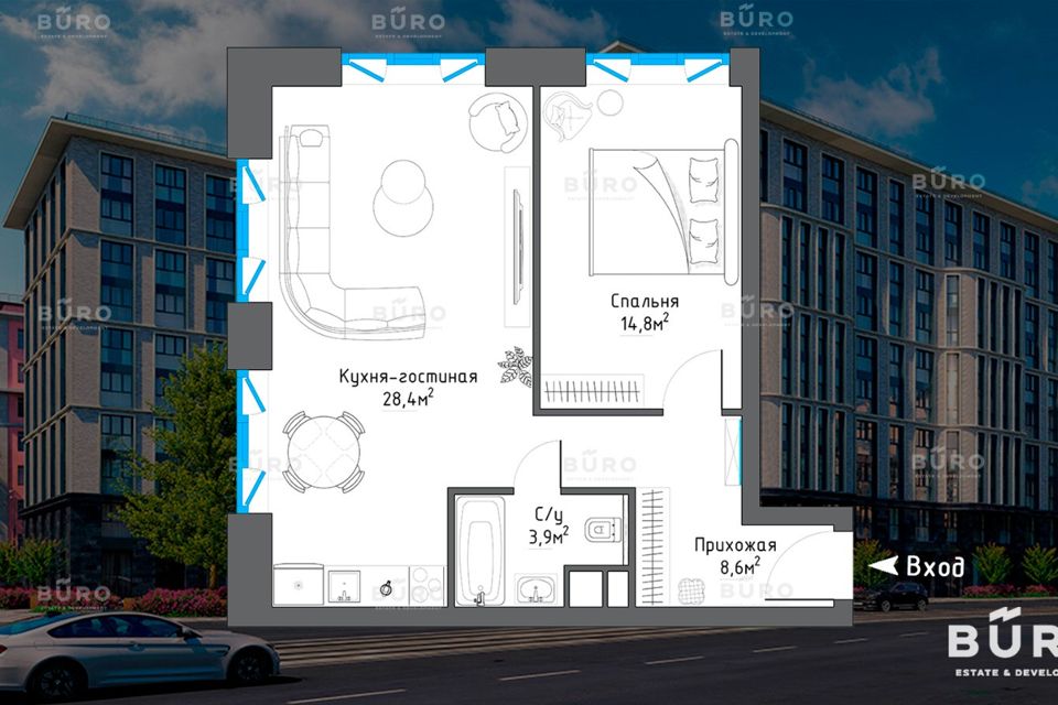 Продаётся 2-комнатная квартира, 55.7 м²