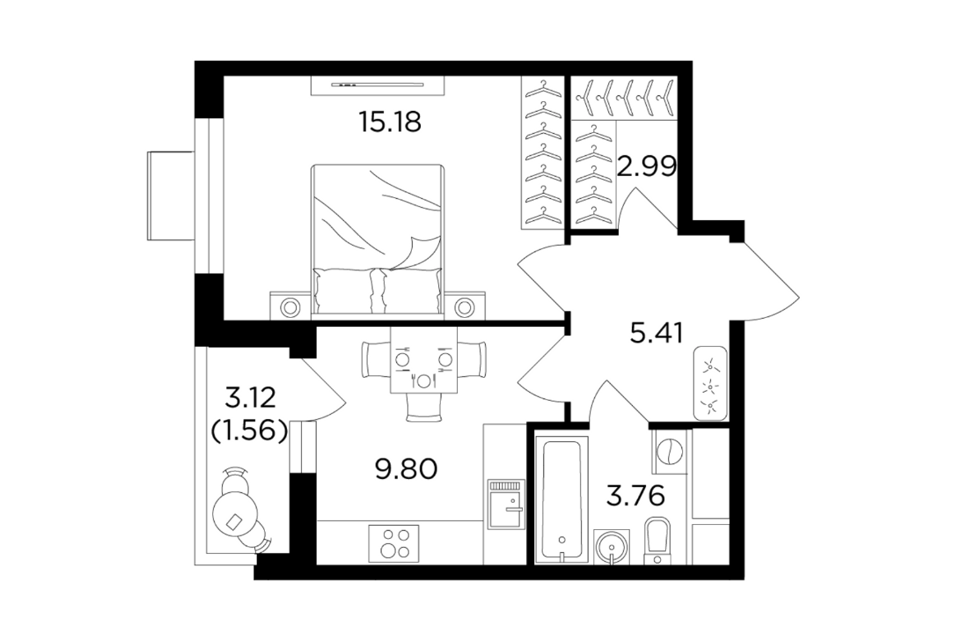 Продаётся 1-комнатная квартира, 38.7 м²