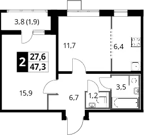Продаётся 2-комнатная квартира, 47 м²