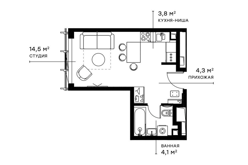 Продаётся студия, 27.2 м²