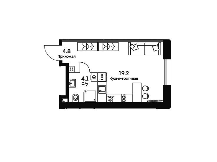 Продаётся студия, 28.1 м²