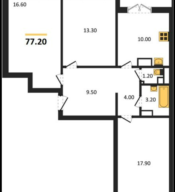 Продаётся 3-комнатная квартира, 77.2 м²