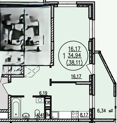 Продаётся 1-комнатная квартира, 38 м²