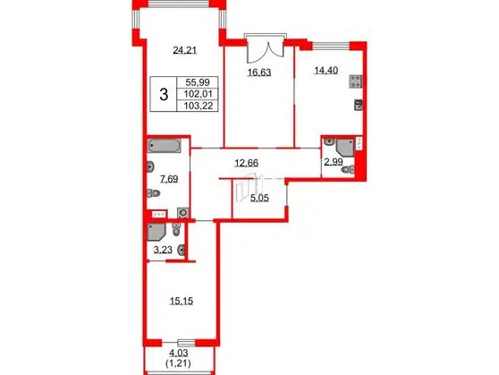 Продаётся 3-комнатная квартира, 103 м²