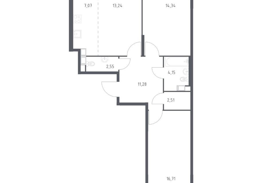 Продаётся 2-комнатная квартира, 71.85 м²