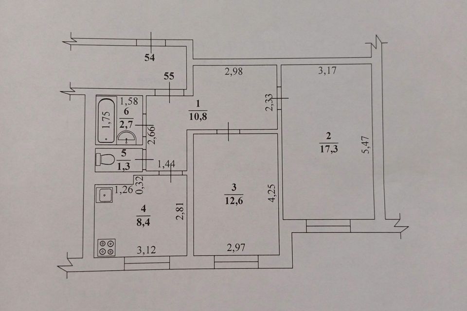 Продаётся 2-комнатная квартира, 53.1 м²