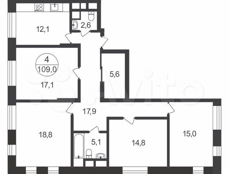 Продаётся 4-комнатная квартира, 108.9 м²