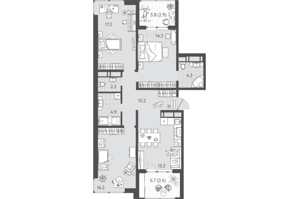 Продаётся 3-комнатная квартира, 85.2 м²