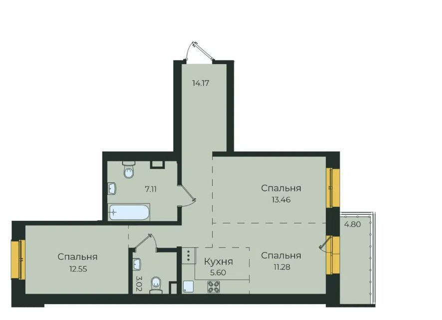 Продаётся 3-комнатная квартира, 72 м²