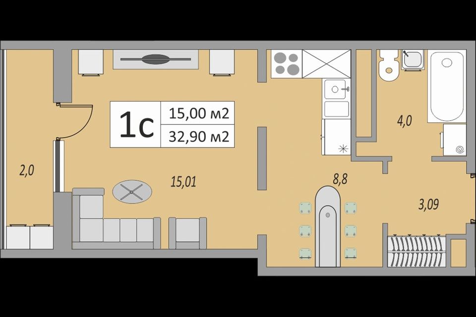 Продаётся студия, 32.9 м²