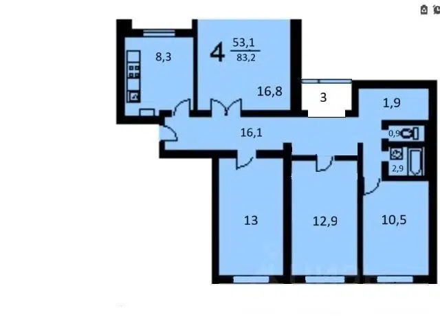 Продаётся 4-комнатная квартира, 84 м²