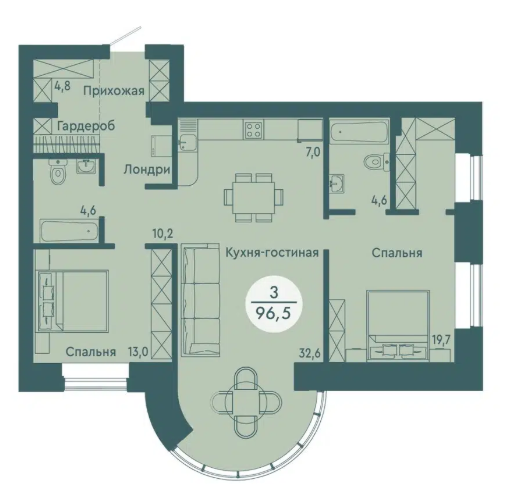 Продаётся 2-комнатная квартира, 96.5 м²