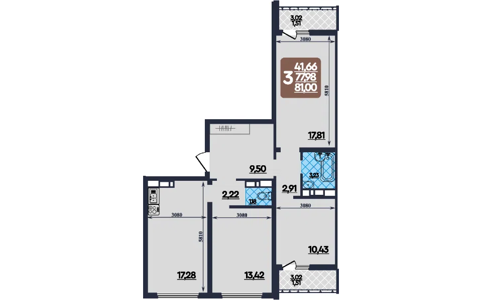 Продаётся 3-комнатная квартира, 81 м²