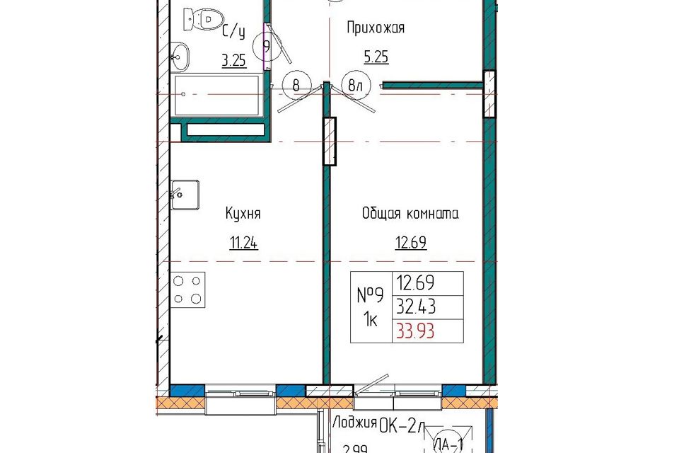 Продаётся 1-комнатная квартира, 32.4 м²