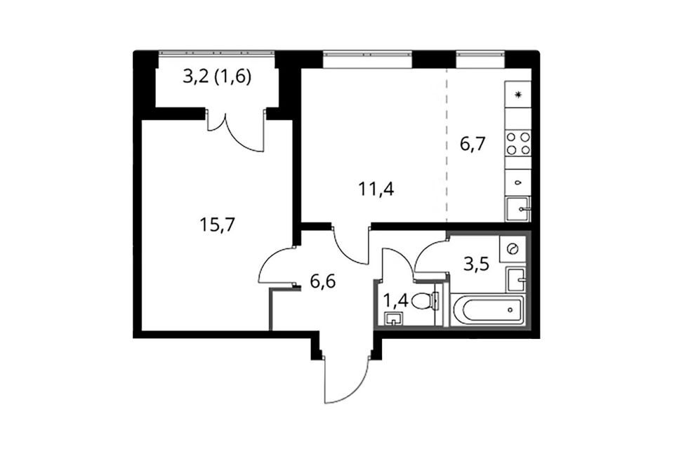 Продаётся 1-комнатная квартира, 46.9 м²