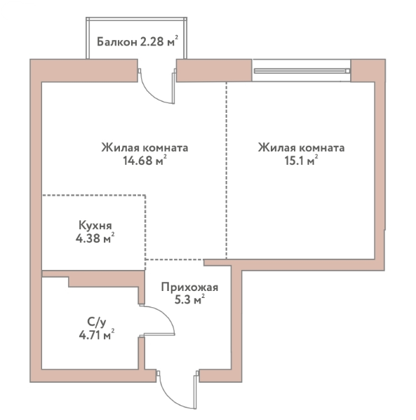 Продаётся 2-комнатная квартира, 44.17 м²