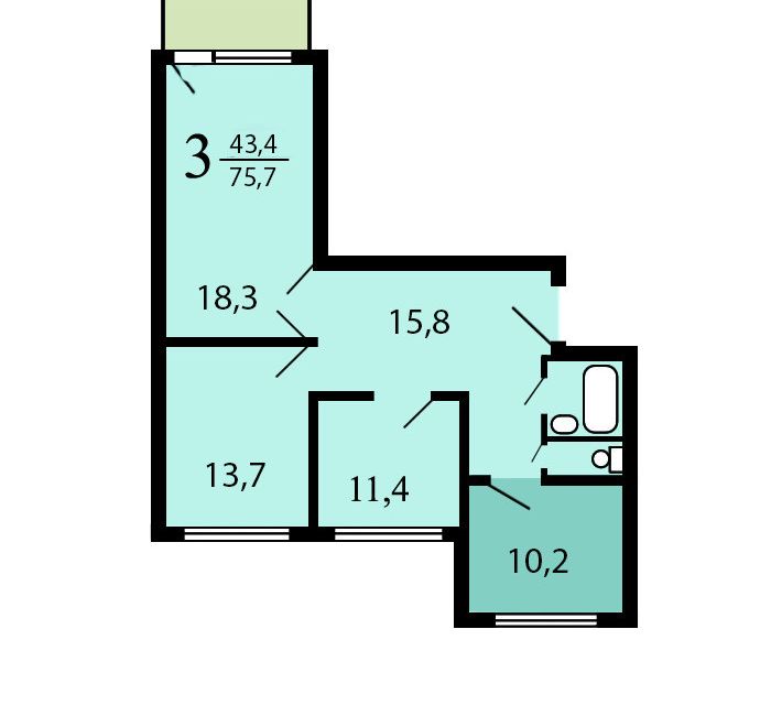 Продаётся 3-комнатная квартира, 78 м²