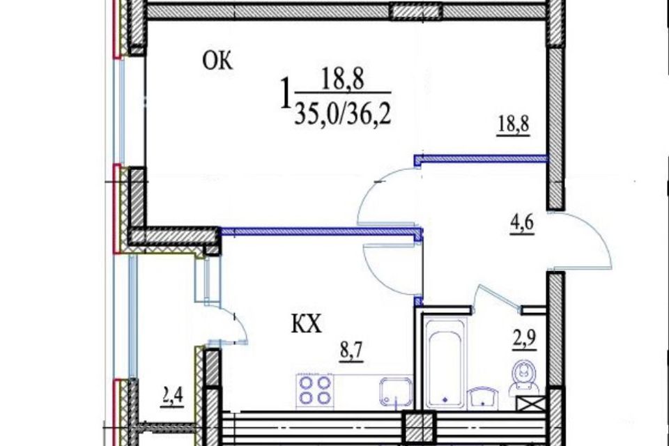 Продаётся 1-комнатная квартира, 36.2 м²