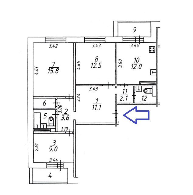 Продаётся 3-комнатная квартира, 73.8 м²