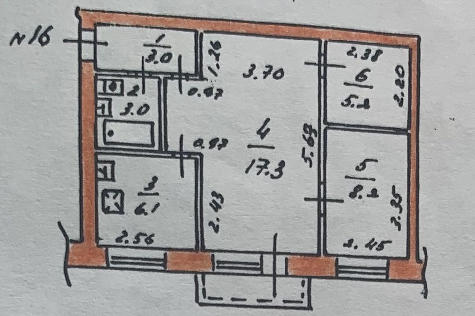 Продаётся 2-комнатная квартира, 42.8 м²