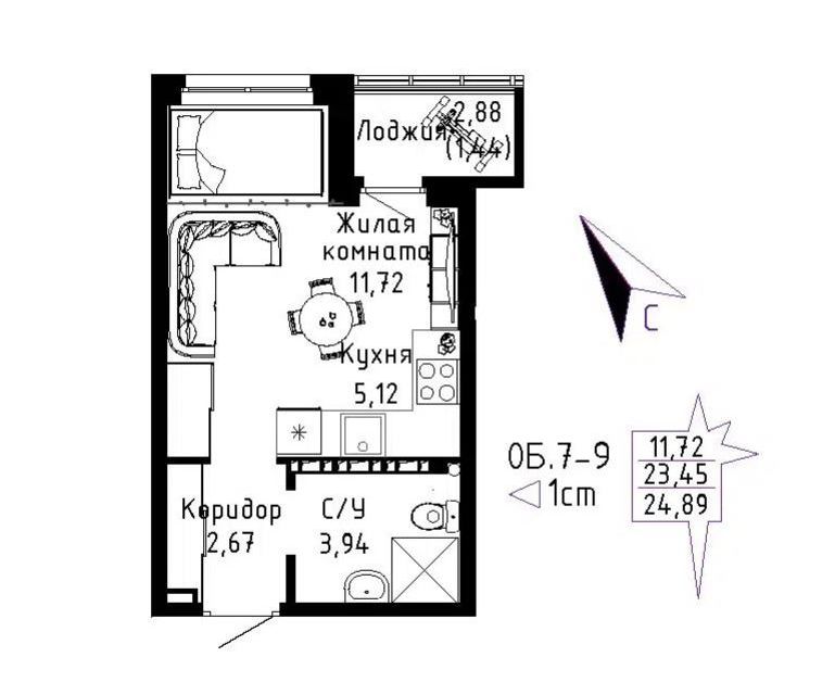 Продаётся студия, 24.9 м²