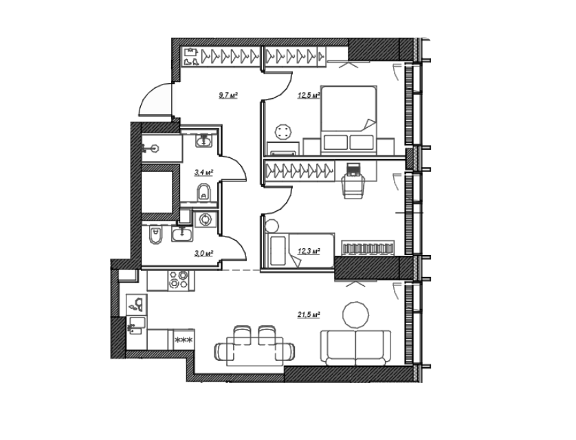 Продаётся 2-комнатная квартира, 62.4 м²