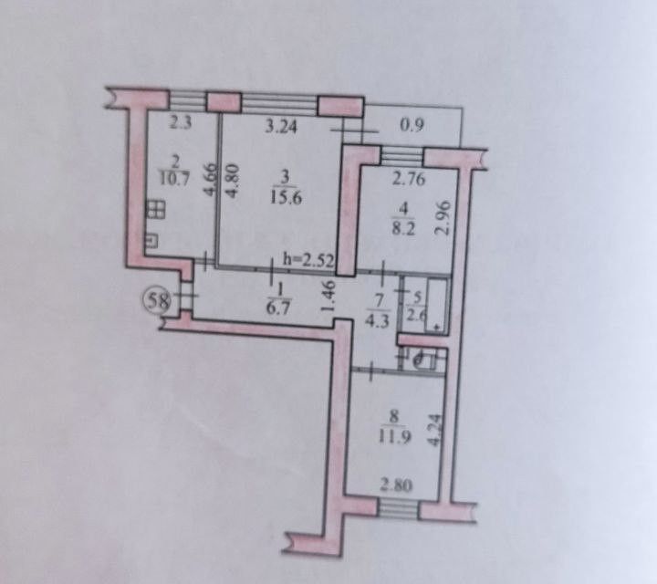 Продаётся 3-комнатная квартира, 61.4 м²