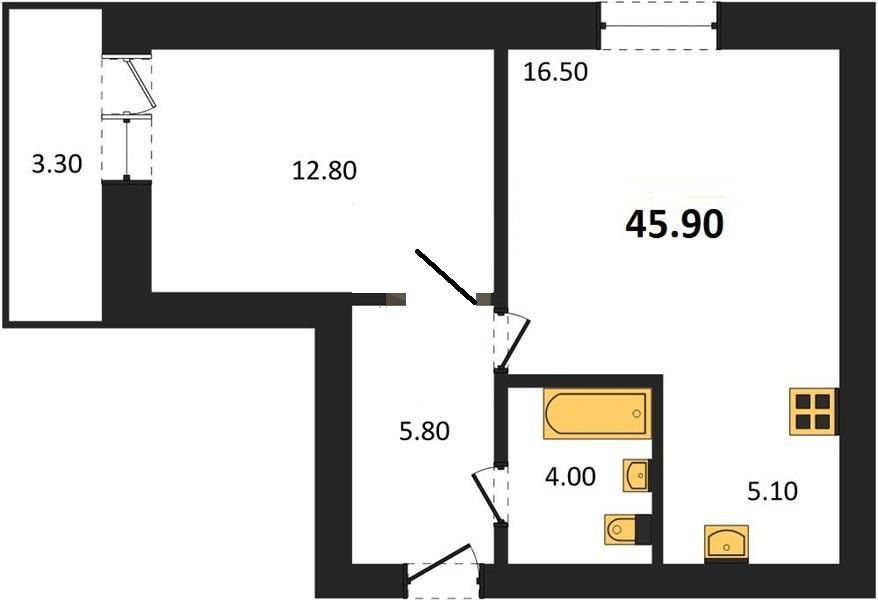 Продаётся 1-комнатная квартира, 45.9 м²
